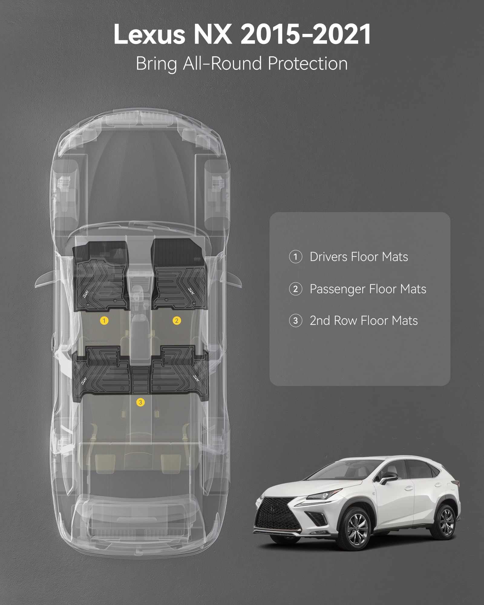 Durable TPE construction for all-weather use on 3W Lexus NX mats