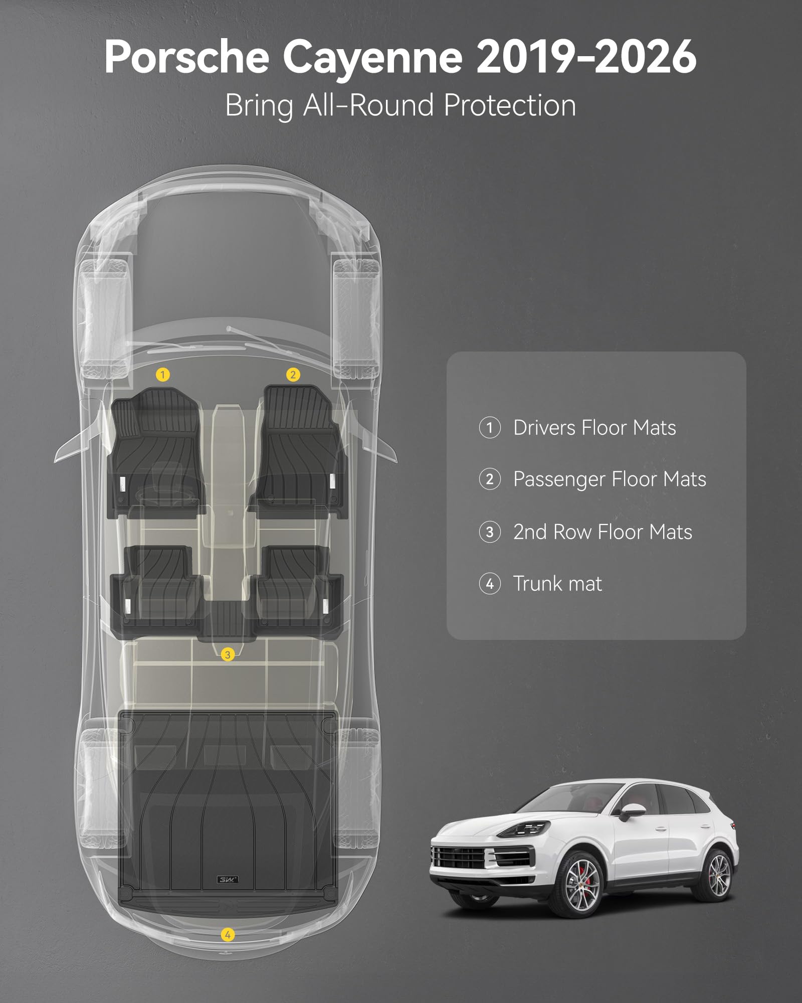 3W Porsche Cayenne cargo liner protecting the rear area from spills and dirt.