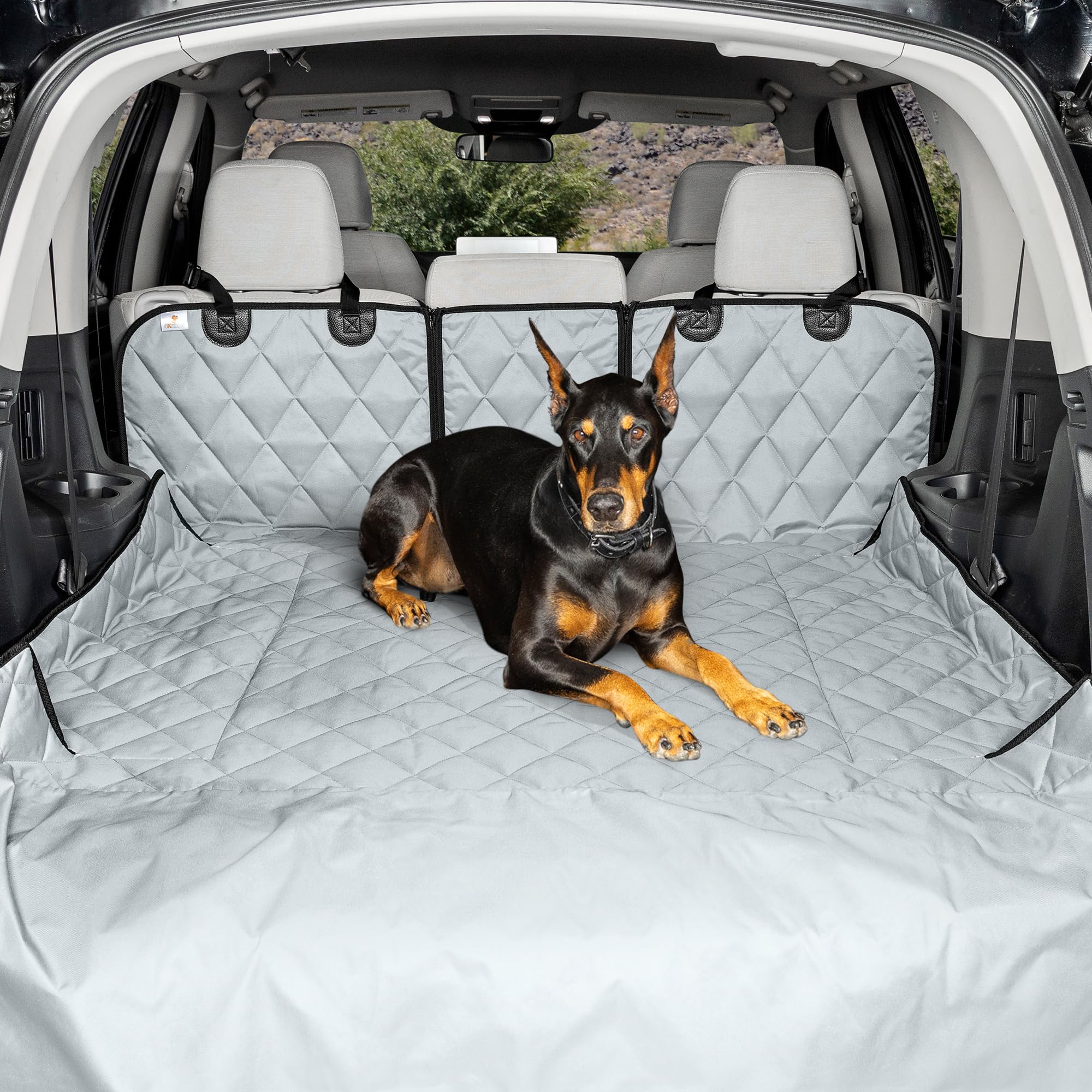4Knines Split Cargo Liner assembled demonstrates a snug SUV trunk fit, protecting from dirt.