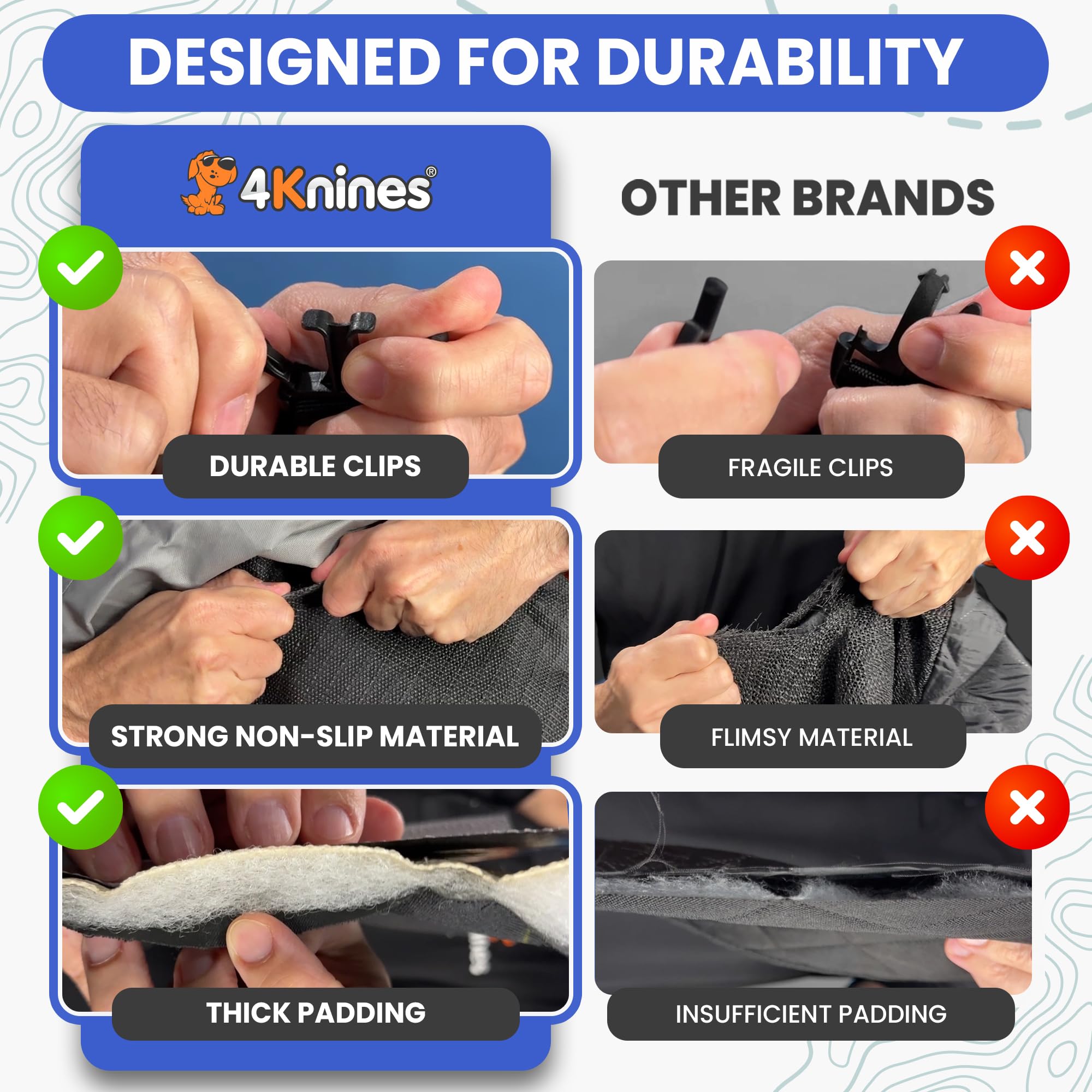 Machine washable liner for quick cleanup after muddy paws and fur.