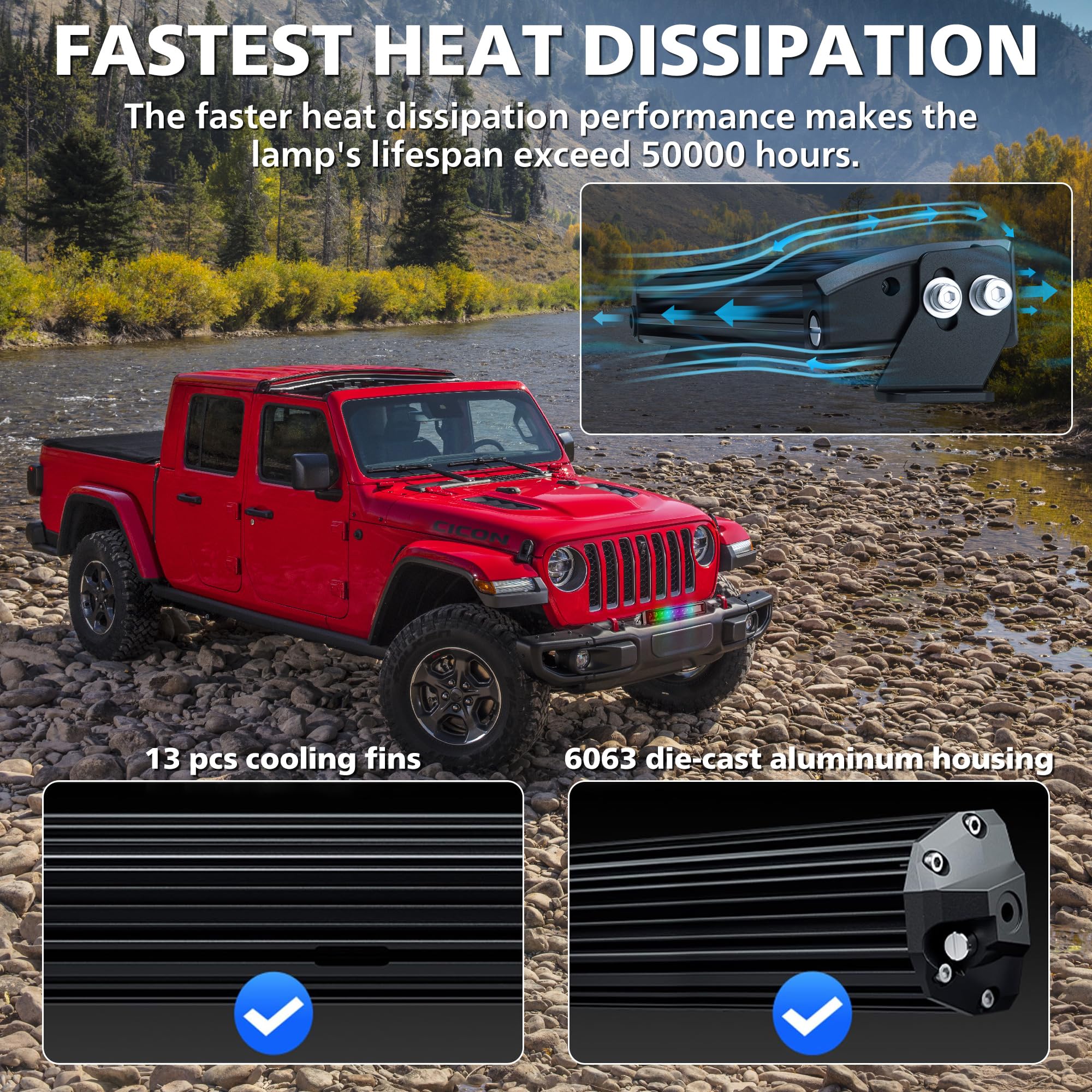 4WDKING RGB lighting bar display with multiple dynamic modes