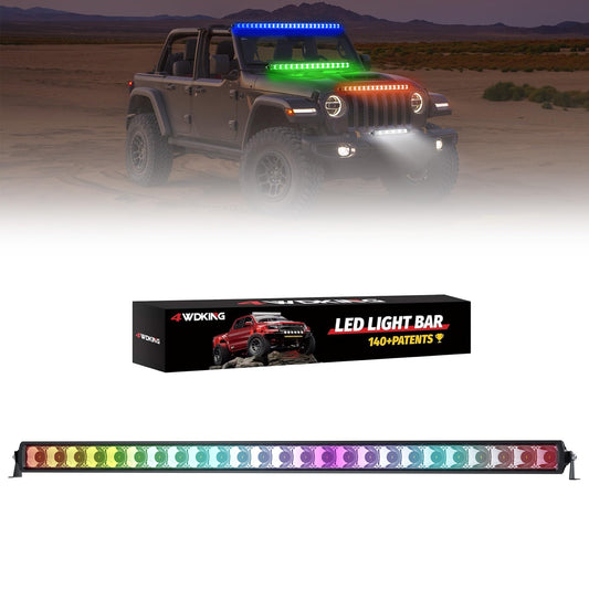 4WDKING RGB light bar 52 inch front view for off-road visibility boost.