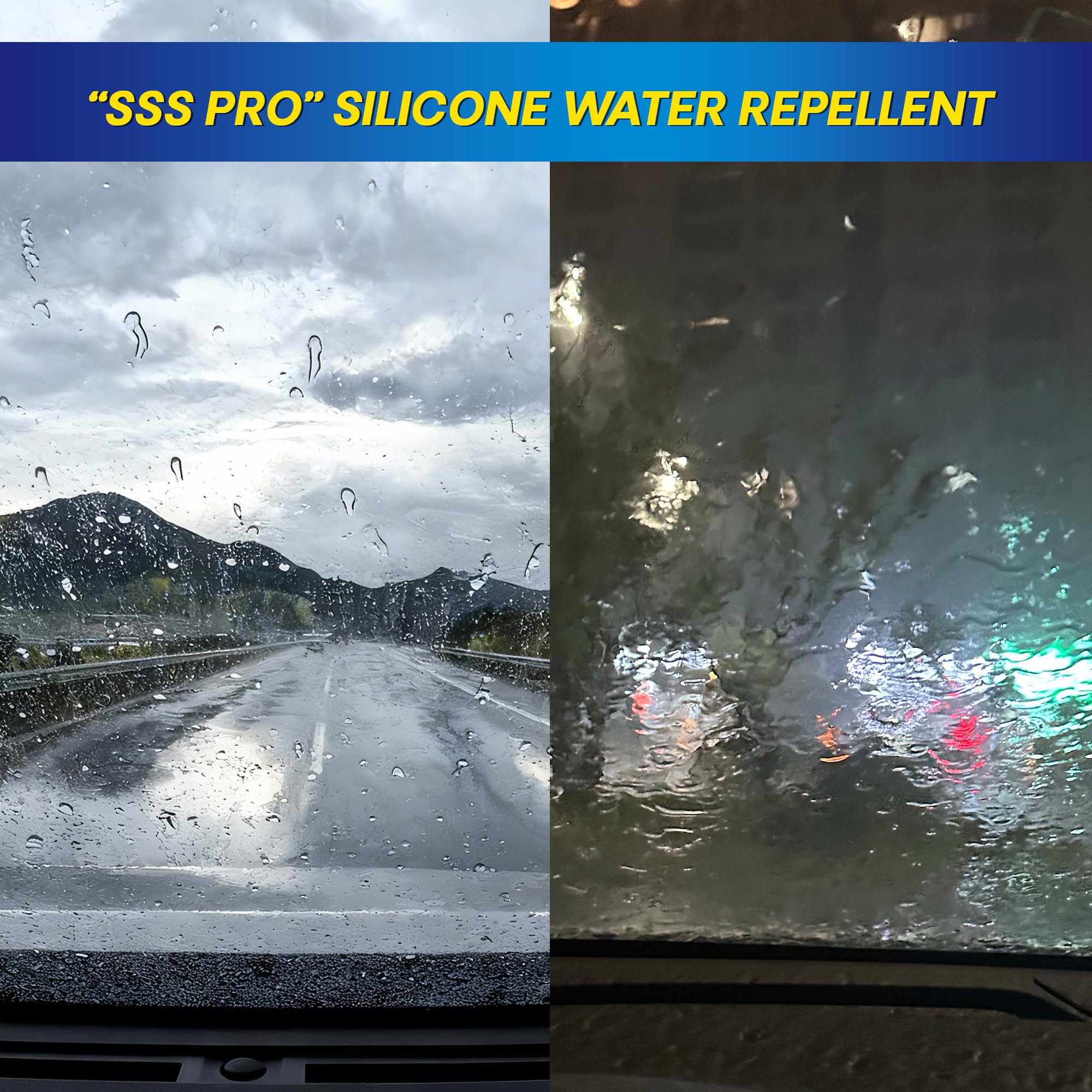 5 PLUS waterproof coating on glass helps rainwater bead and shed