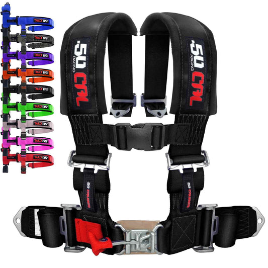 50 Caliber Racing 4-Point Harness with Ultra Kush padding offers comfort on rugged off-road rides.