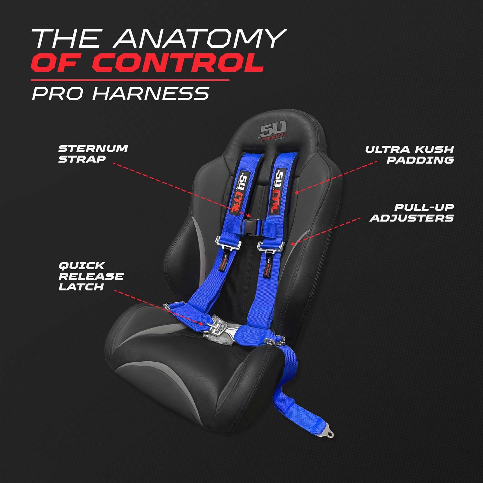 50 Caliber Racing sewn-in pads provide shoulder comfort during long rides