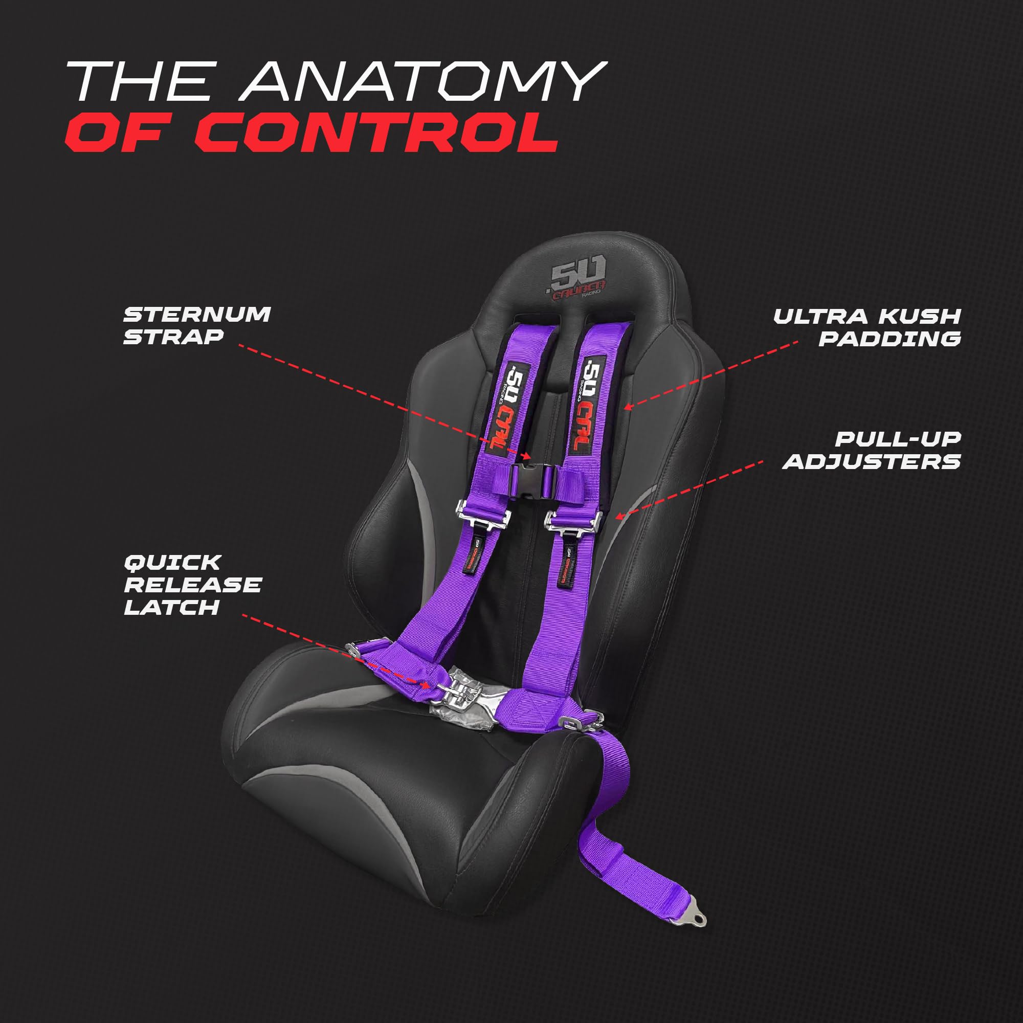 50 Caliber Racing sewn-in padding harness enhances comfort during long off-road sessions