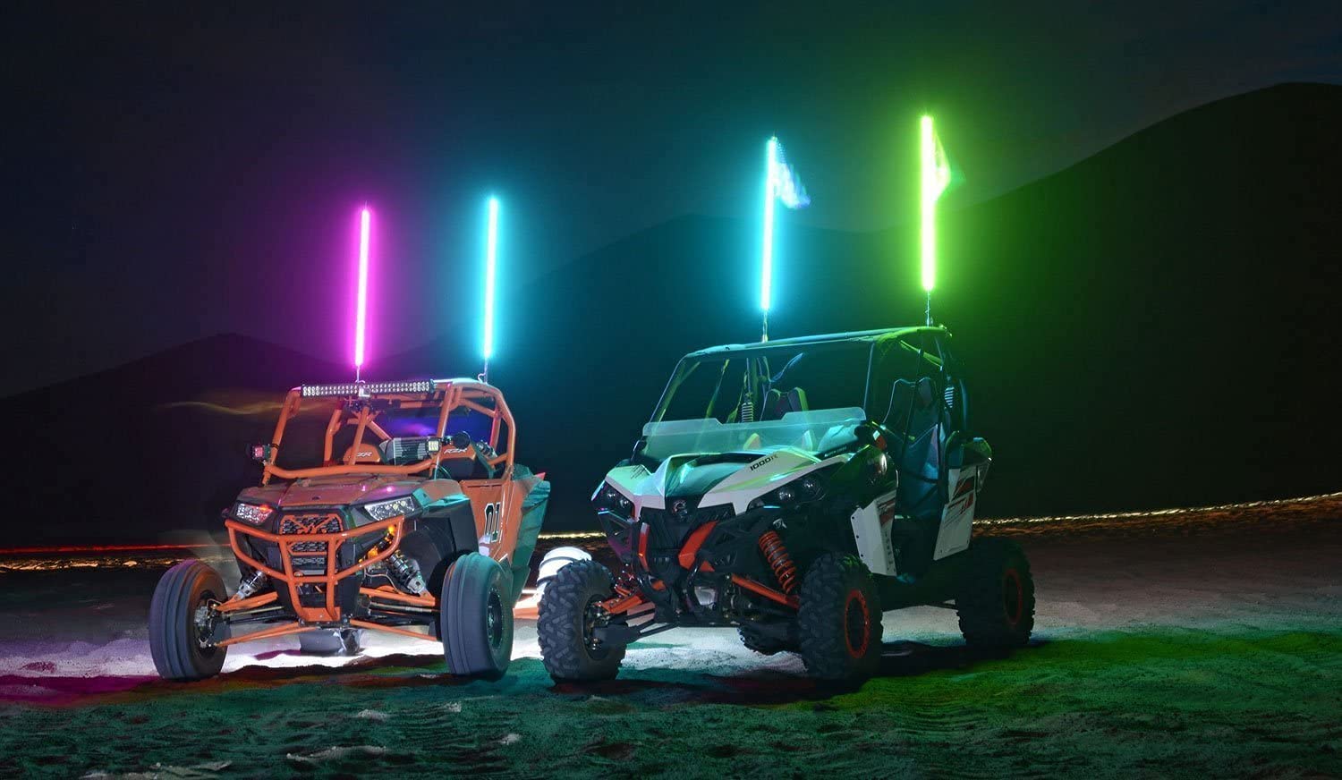 5150 Whips 187-style LED whip in rainbow mode for vibrant visuals