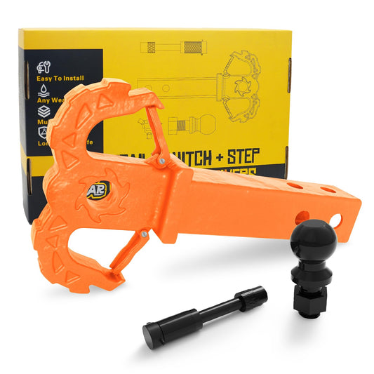 A-BOAR hitch step with 2-inch ball top view for easy vehicle access.