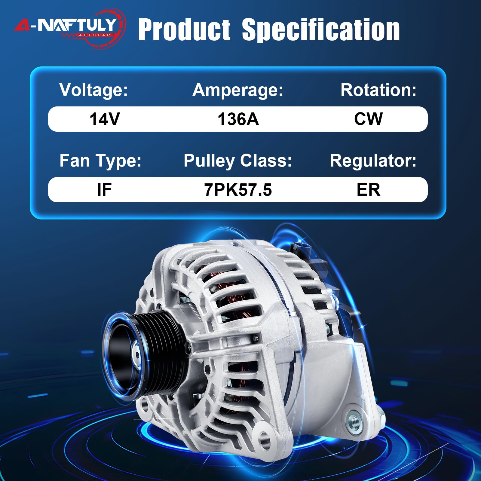 A-NAFTULY alternator 7-groove pulley detail supports smooth belt operation.