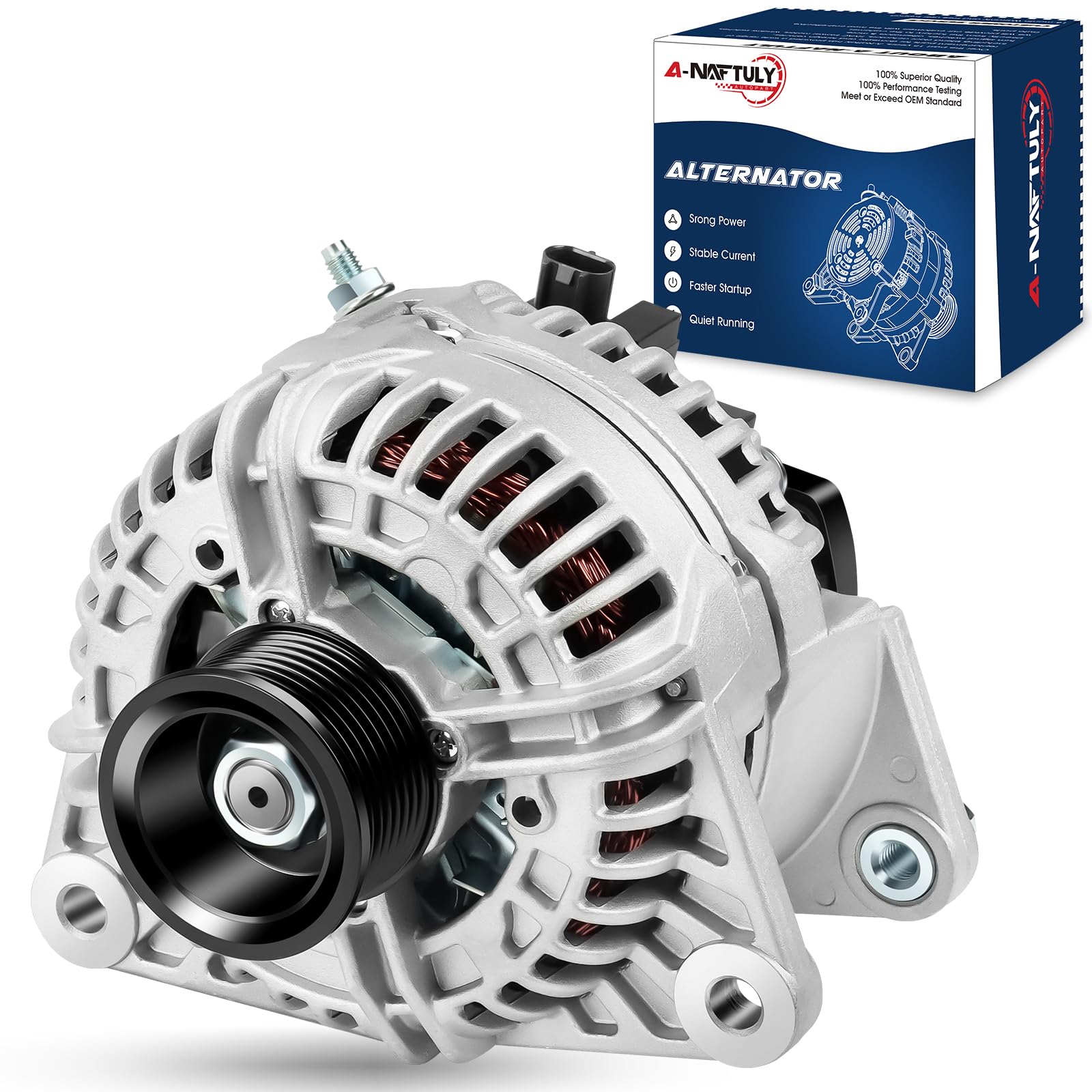 A-NAFTULY alternator for Ram 1500 front view shows rugged build for reliable power.