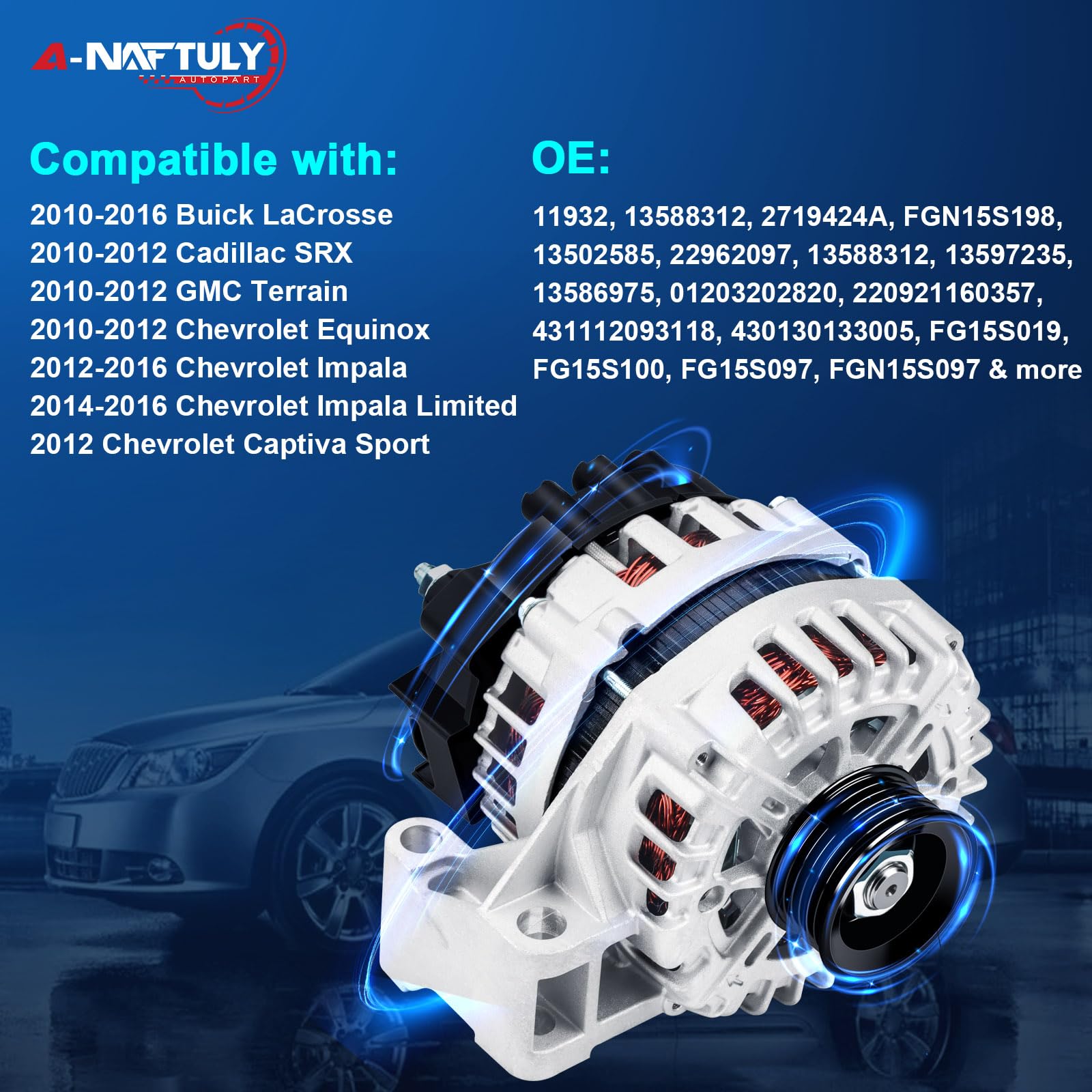 A-NAFTULY alternator side view highlighting durable construction and fitting versatility