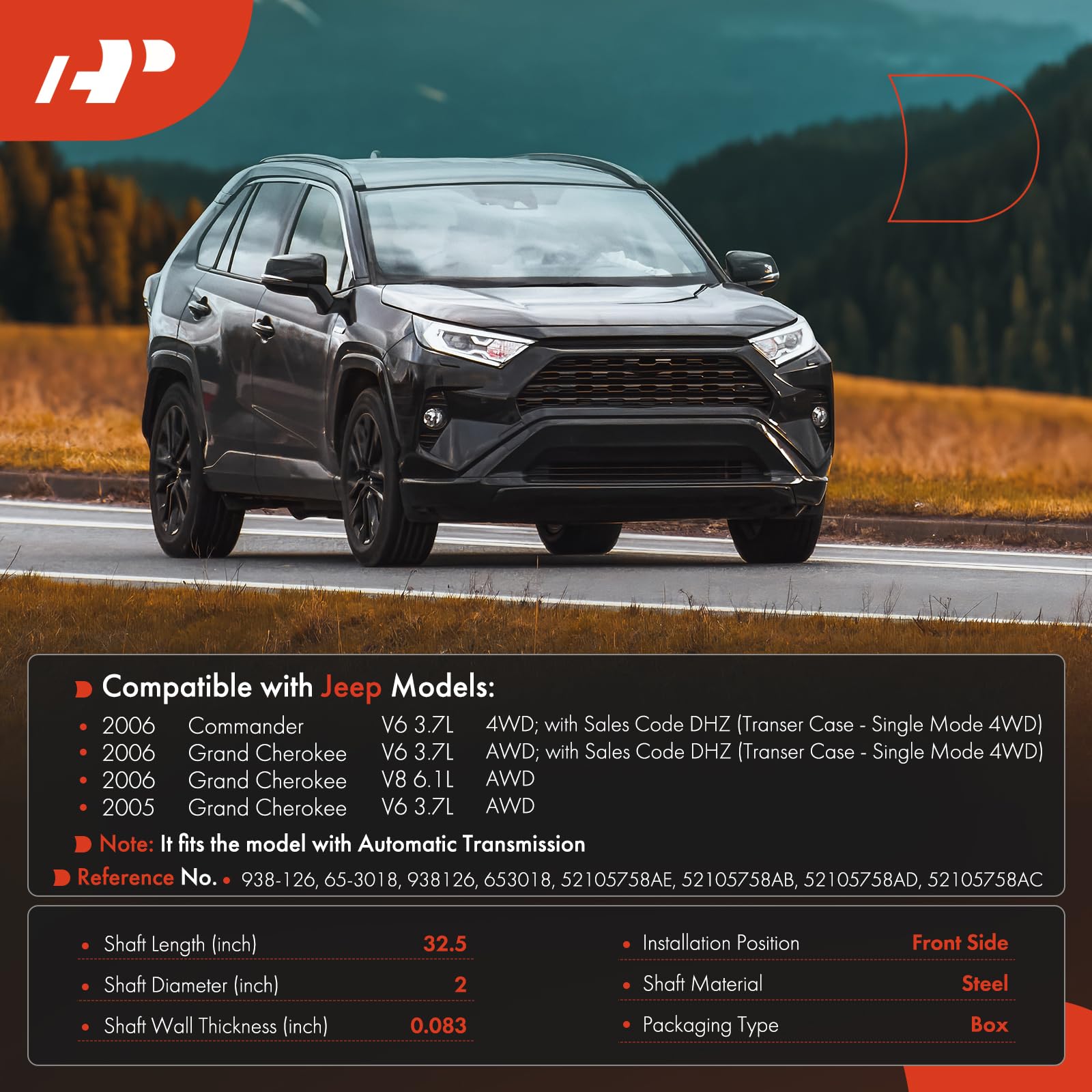 A-Premium front driveshaft assembly for Jeep Commander 2006 close-up steel shaft detail.