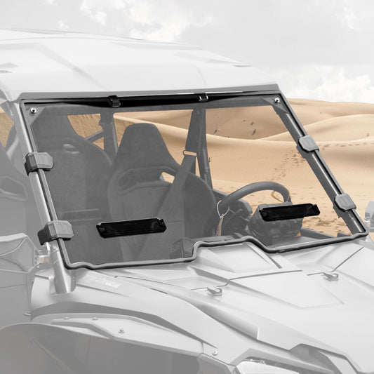 A & UTV PRO Talon windshield installed for complete debris protection on trails.