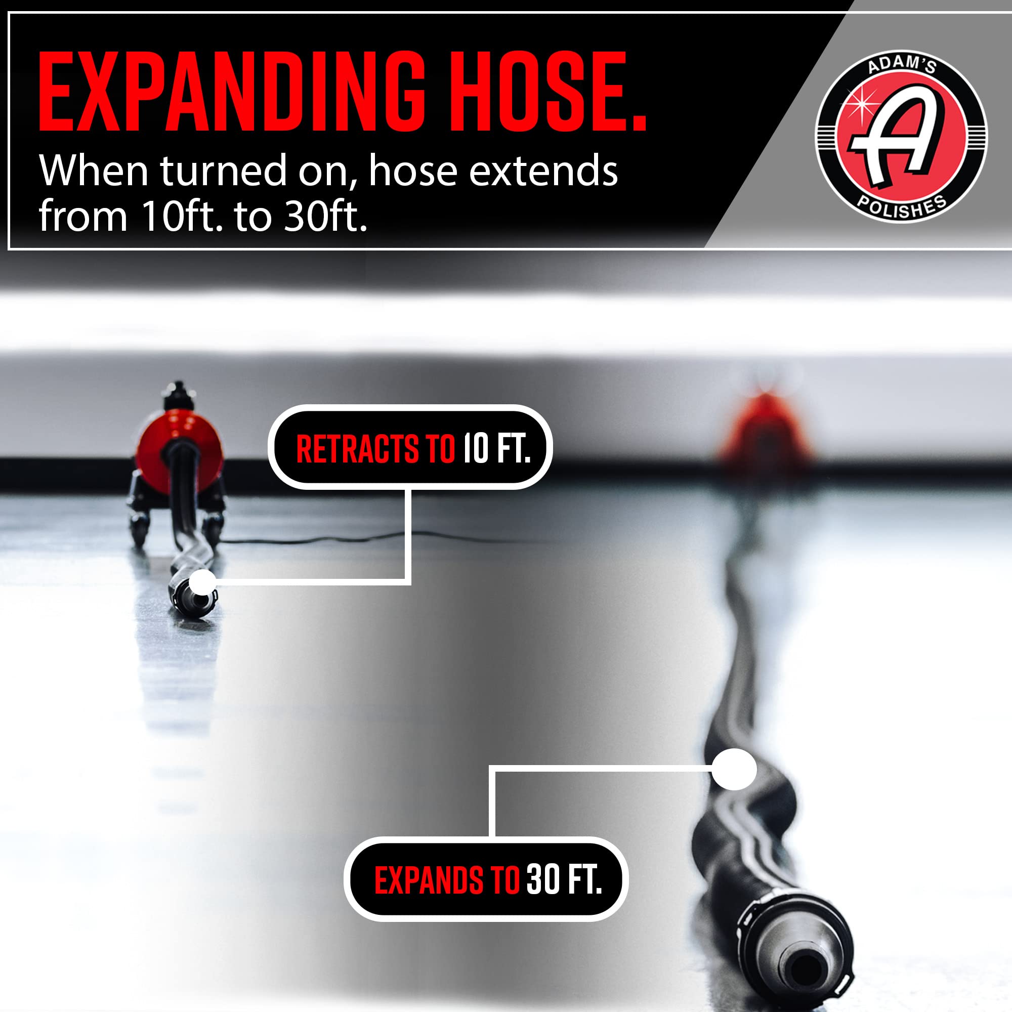 Expandable hose shows easy reach and flexible drying options.