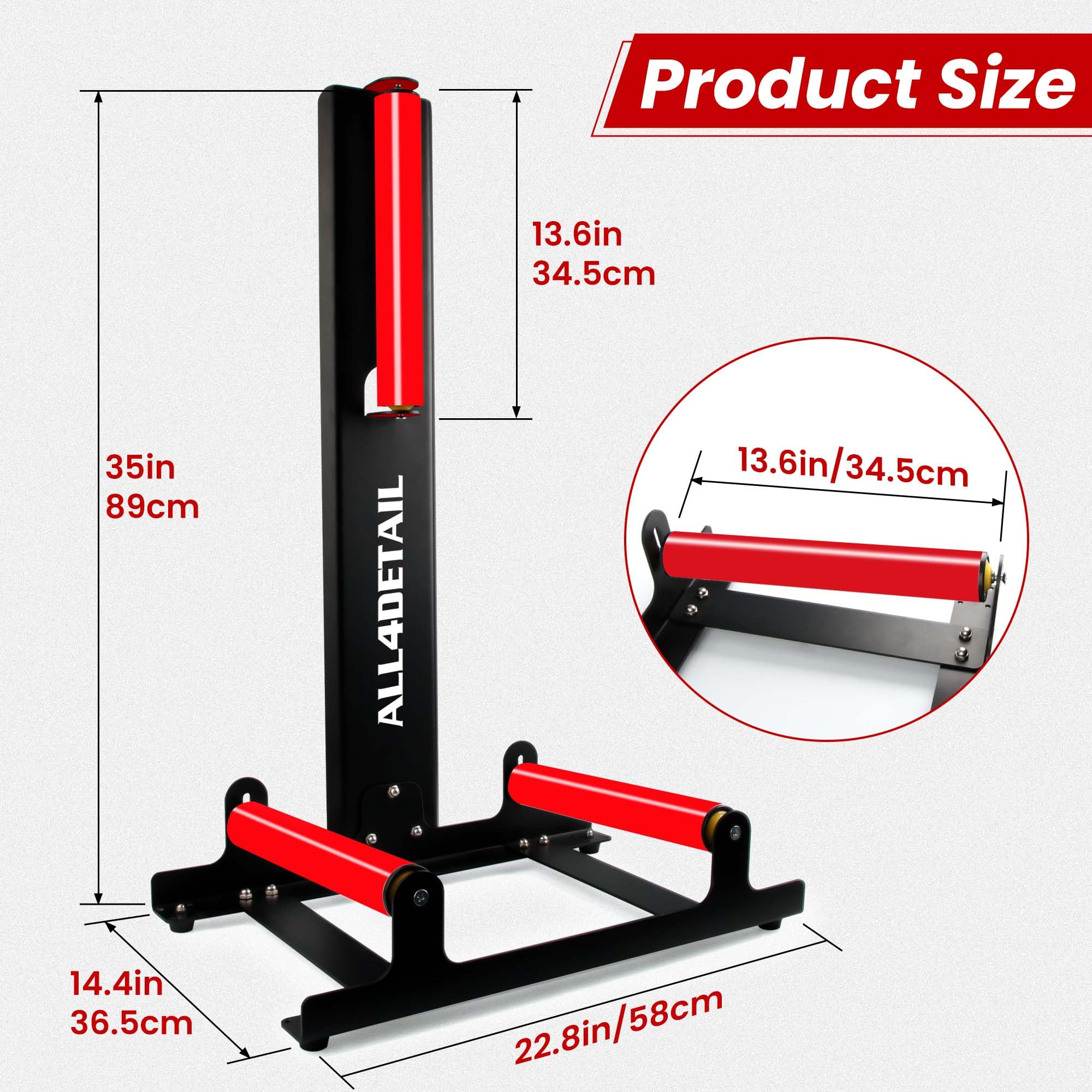 ALL4DETAIL 360° Rolling Wheel Stand rollers detail for smooth turning during cleaning