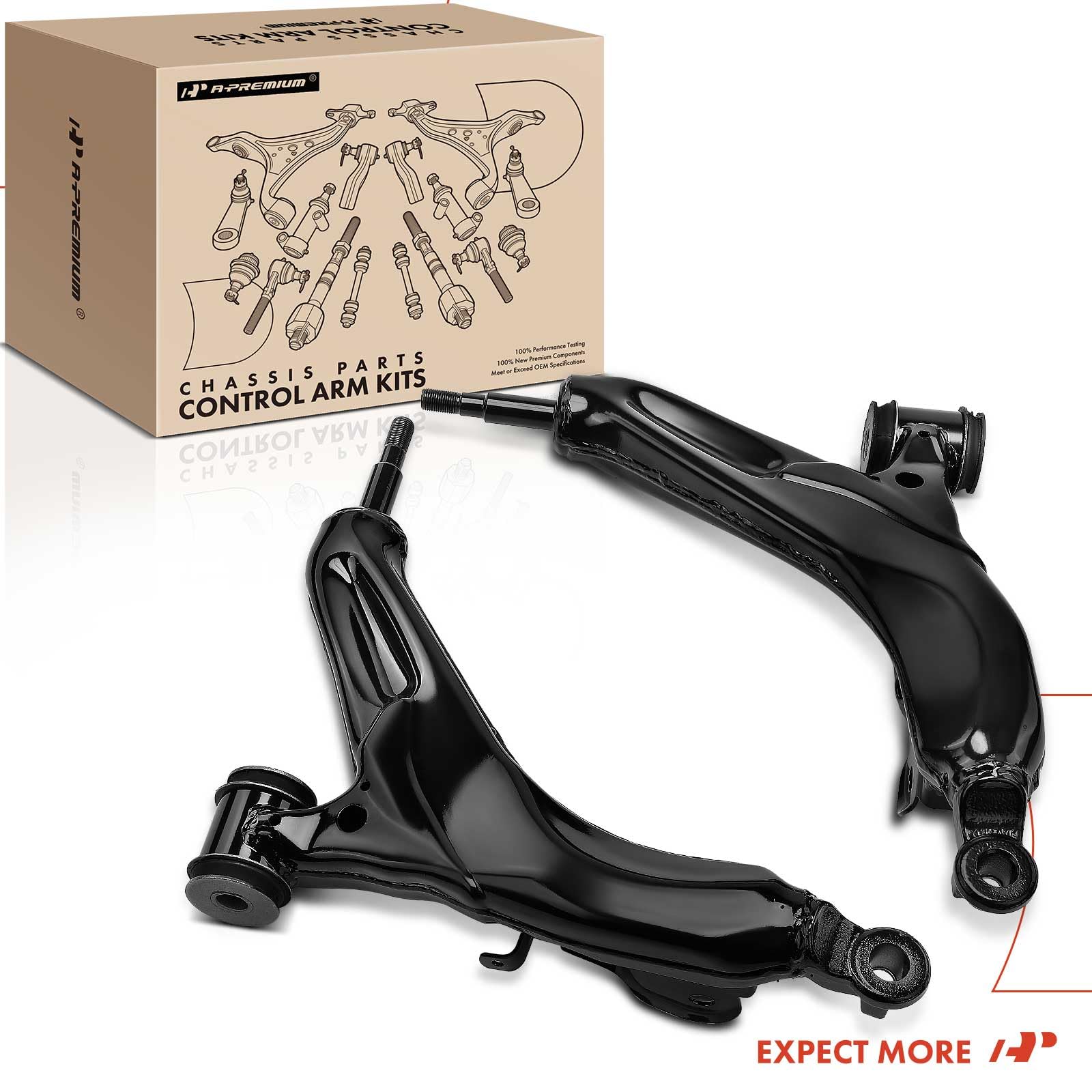 A-Premium ready-to-install front lower control arms packaged
