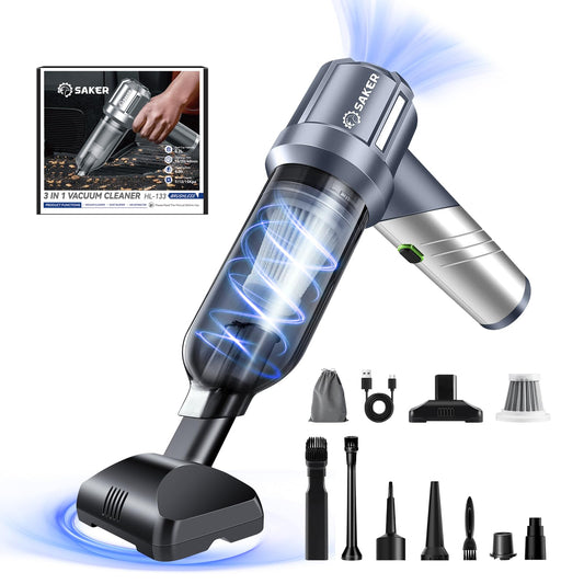 Saker car vacuum foldable handle for compact storage.