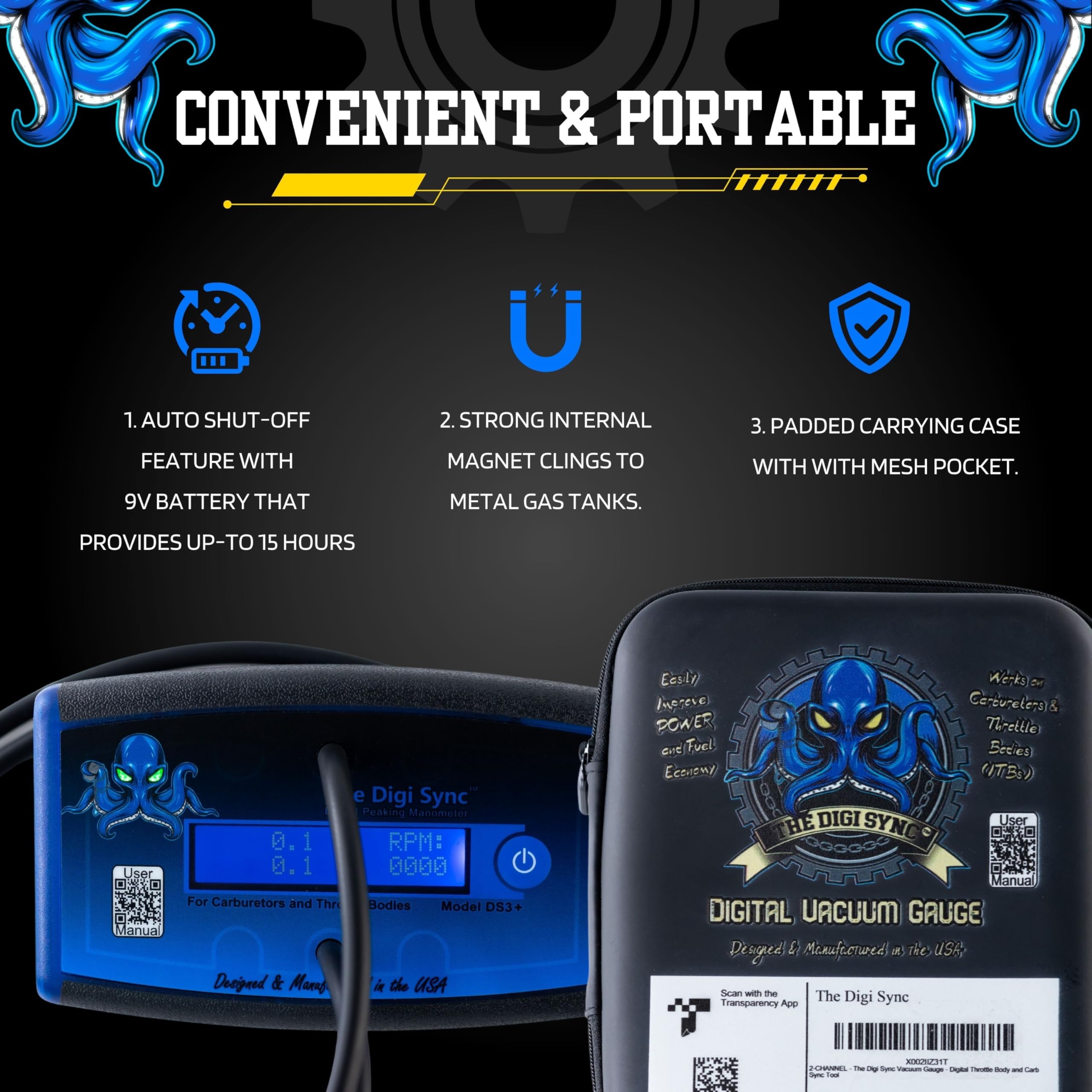 The Digi Sync portable 9V battery design enables tuning on the go.