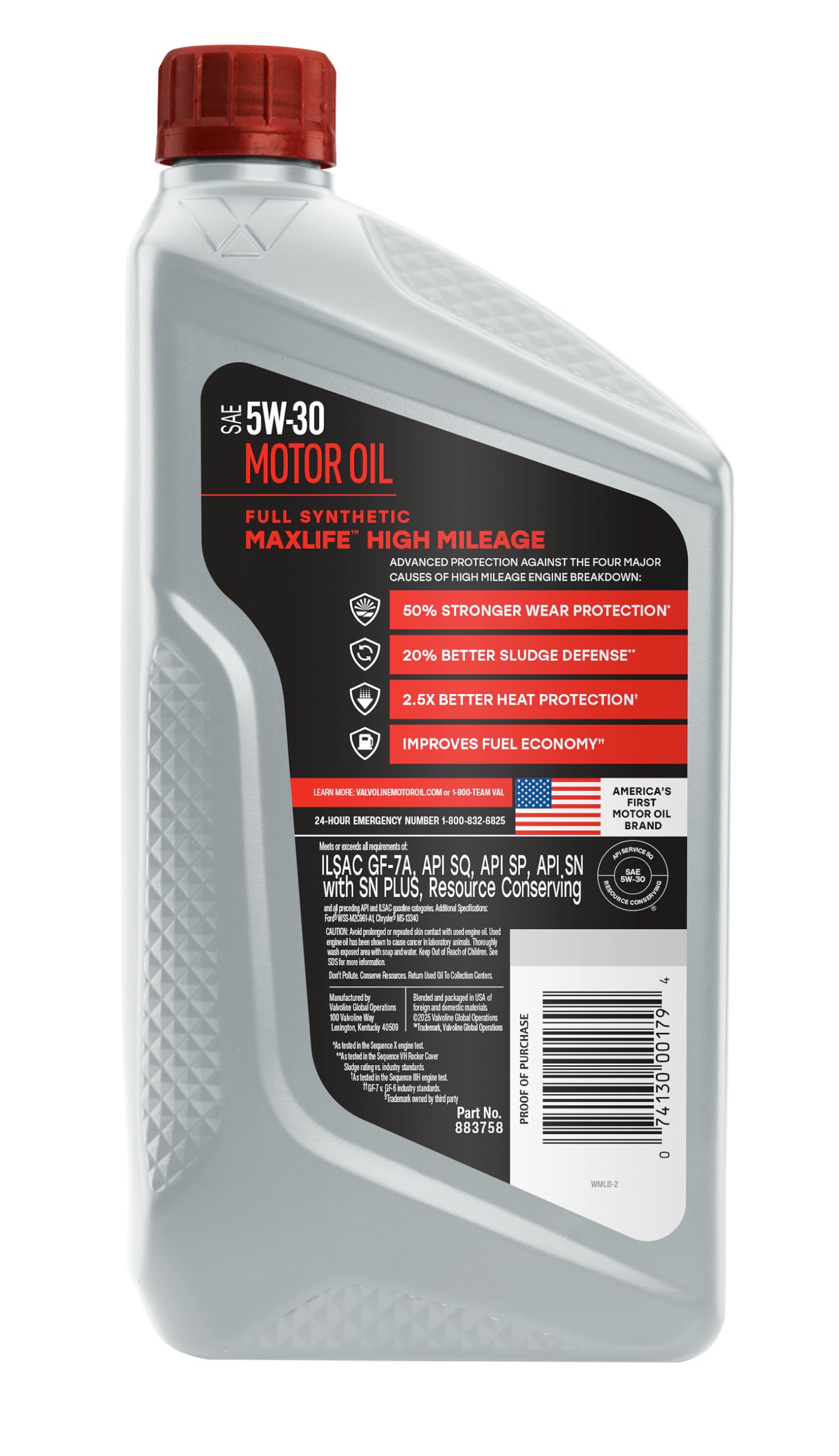 Valvoline MaxLife seal conditioner focus indicating leak prevention for engines.