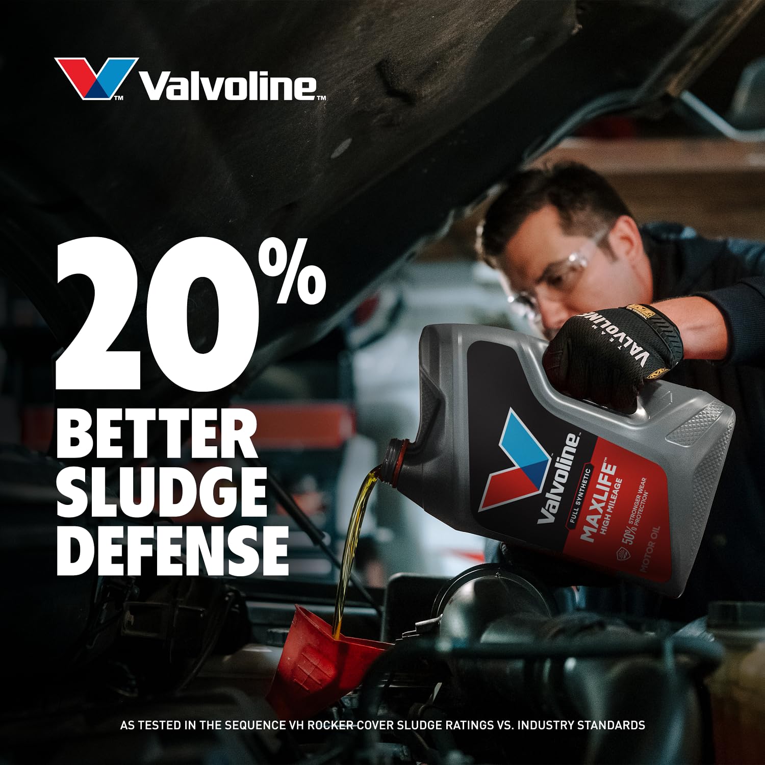 Valvoline MaxLife wear protection graphic emphasizes reduced engine wear.