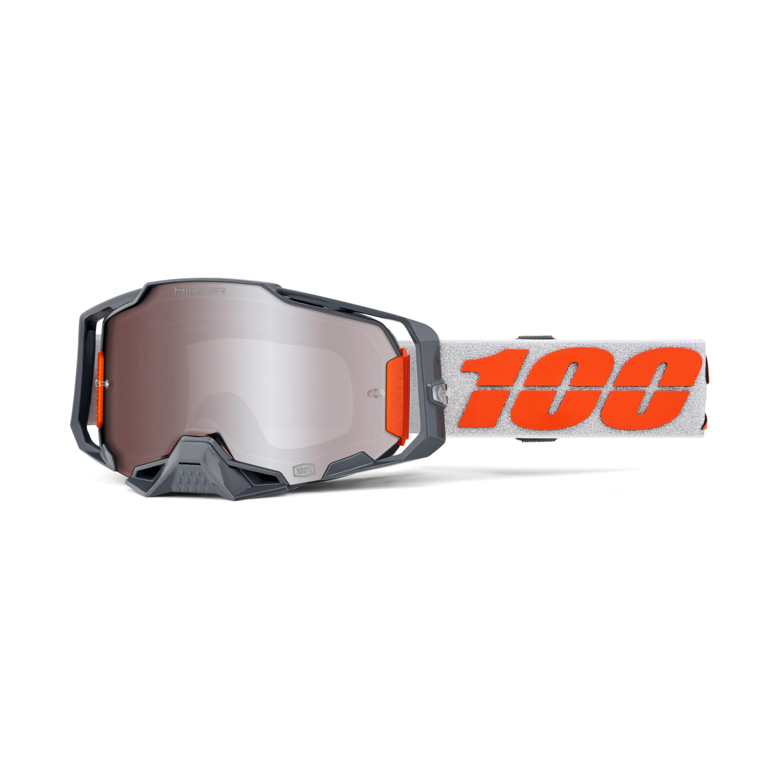 100% ARMEGA goggles lens closeup with HiPER mirror for glare reduction.