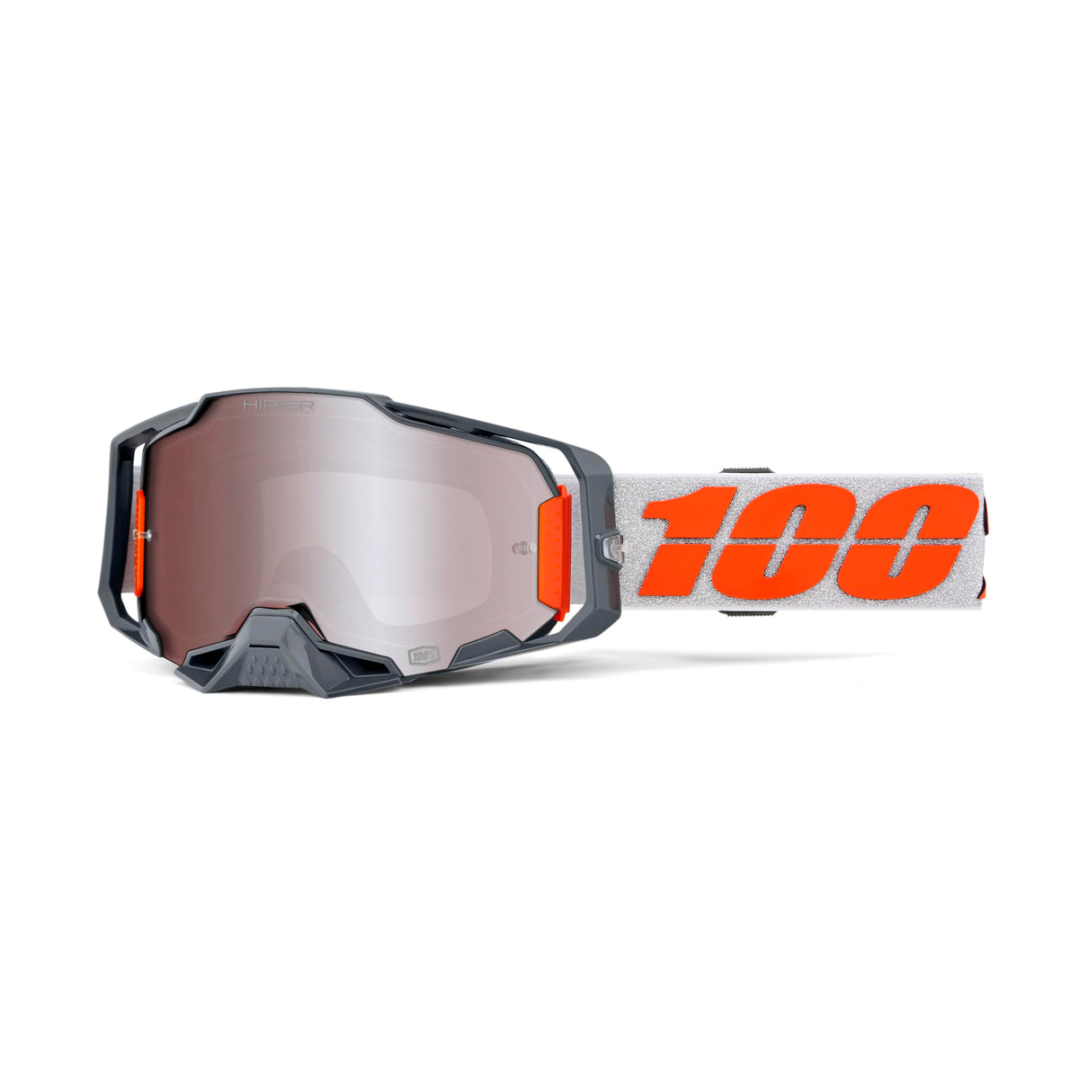 100% ARMEGA goggles lens closeup with HiPER mirror for glare reduction.