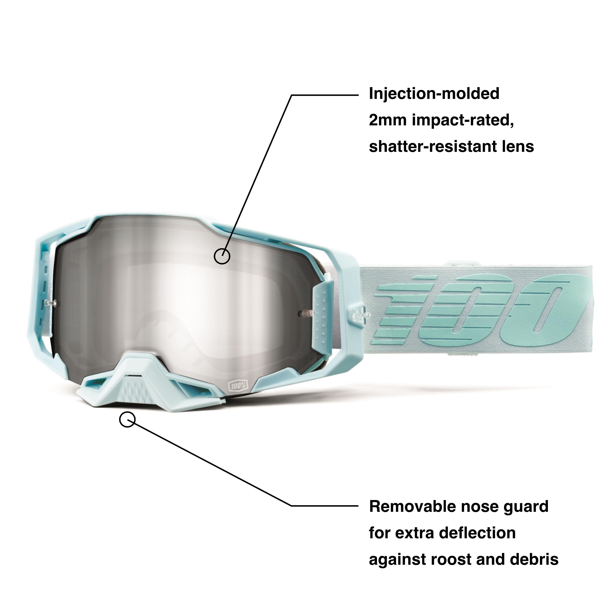 100% ARMEGA goggles strap closeup showing silicone bead for secure fit.