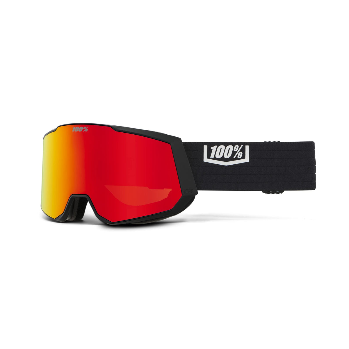 100% Snowcraft XL HiPER goggle front view with black frame and mirror red lens