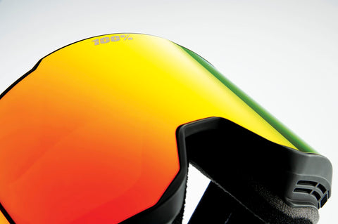 100% Snowcraft XL HiPER lens close-up highlighting mirror red coating and contrast