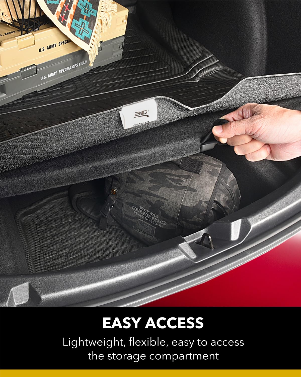 3D MAXpider Kagu cargo liner Tesla Model 3 Highland rear view shows trunk coverage