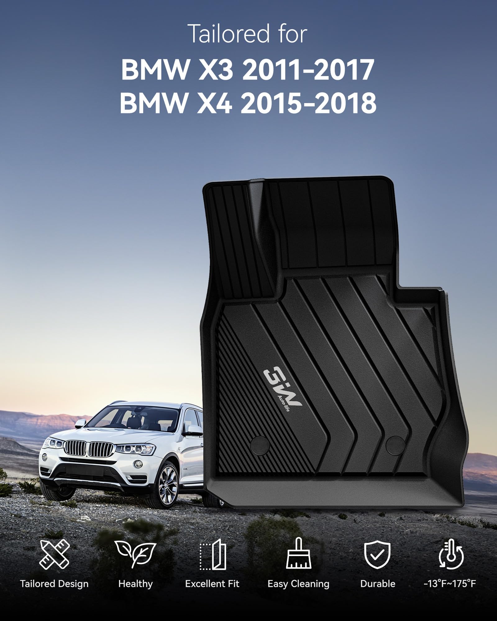 3W floor mats for BMW X4 all-weather full set keeps interiors clean