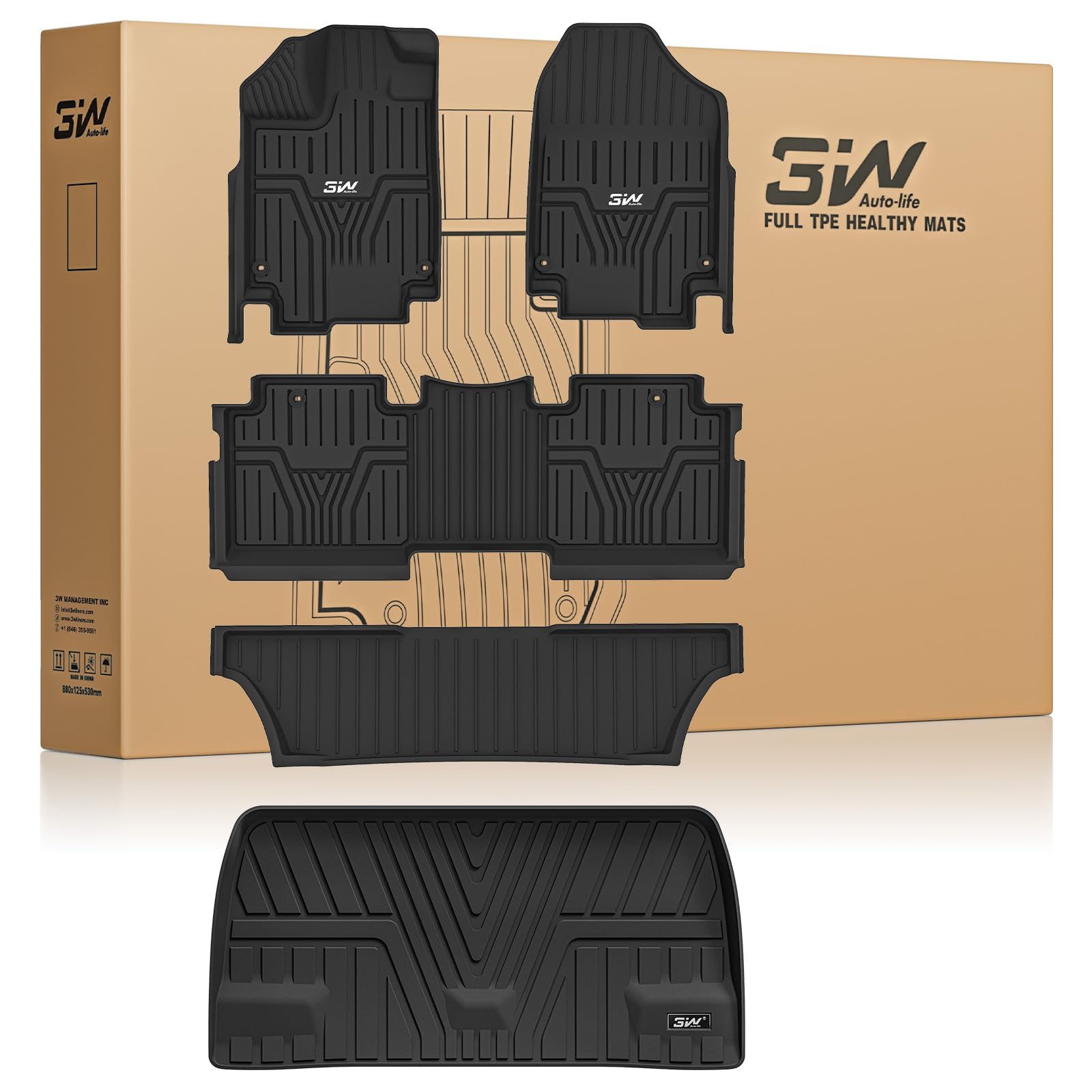 3W floor mats for Honda Odyssey—front edge coverage protects carpeting.