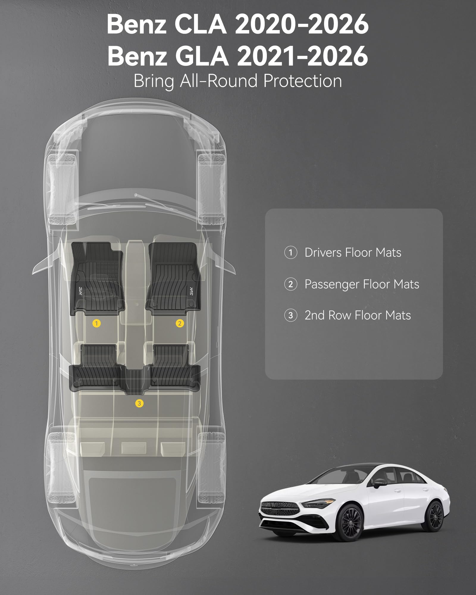 3W Mercedes CLA front passenger floor mat protects carpet from spills