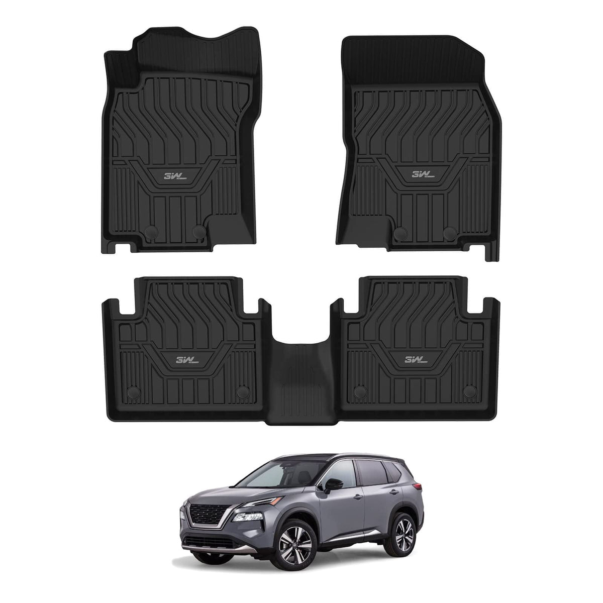 3W Nissan Rogue edge-to-edge floor mats provide full coverage