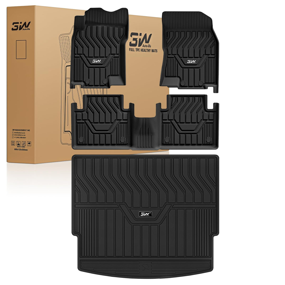 3W Nissan Rogue floor mats front view showing edge-to-edge custom fit for protection