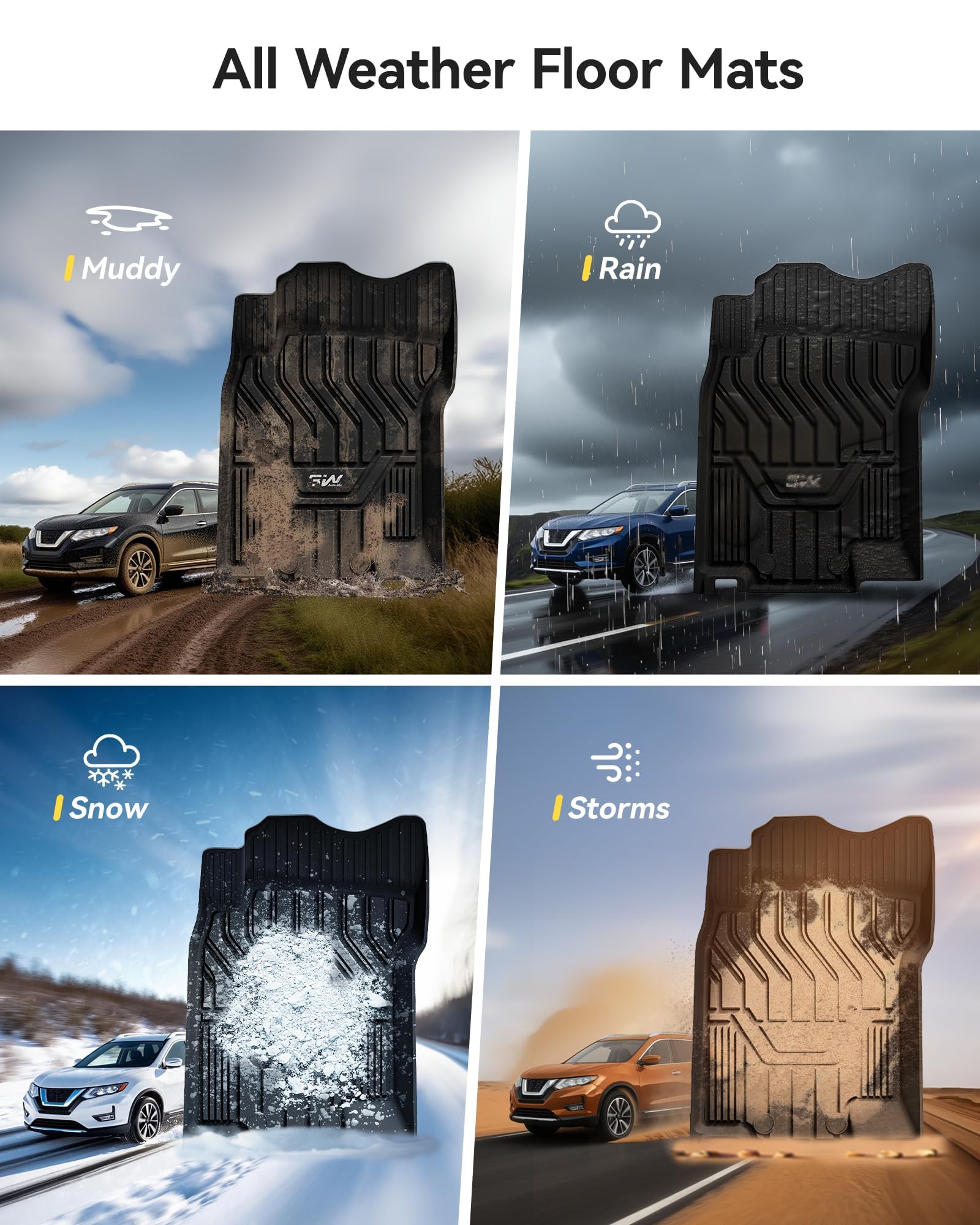 3W Nissan Rogue floor mats waterproof surface in wet conditions