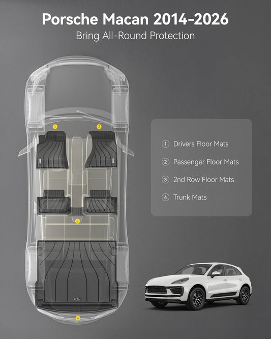 3W Porsche Macan floor mat front-right, precise fit and durable surface.