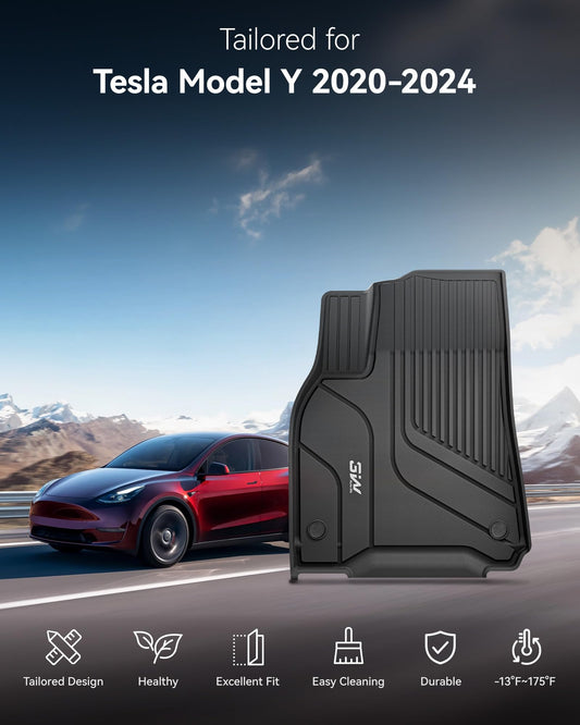 3W Model Y front mats and trunk liner protect seats and cargo areas all year.