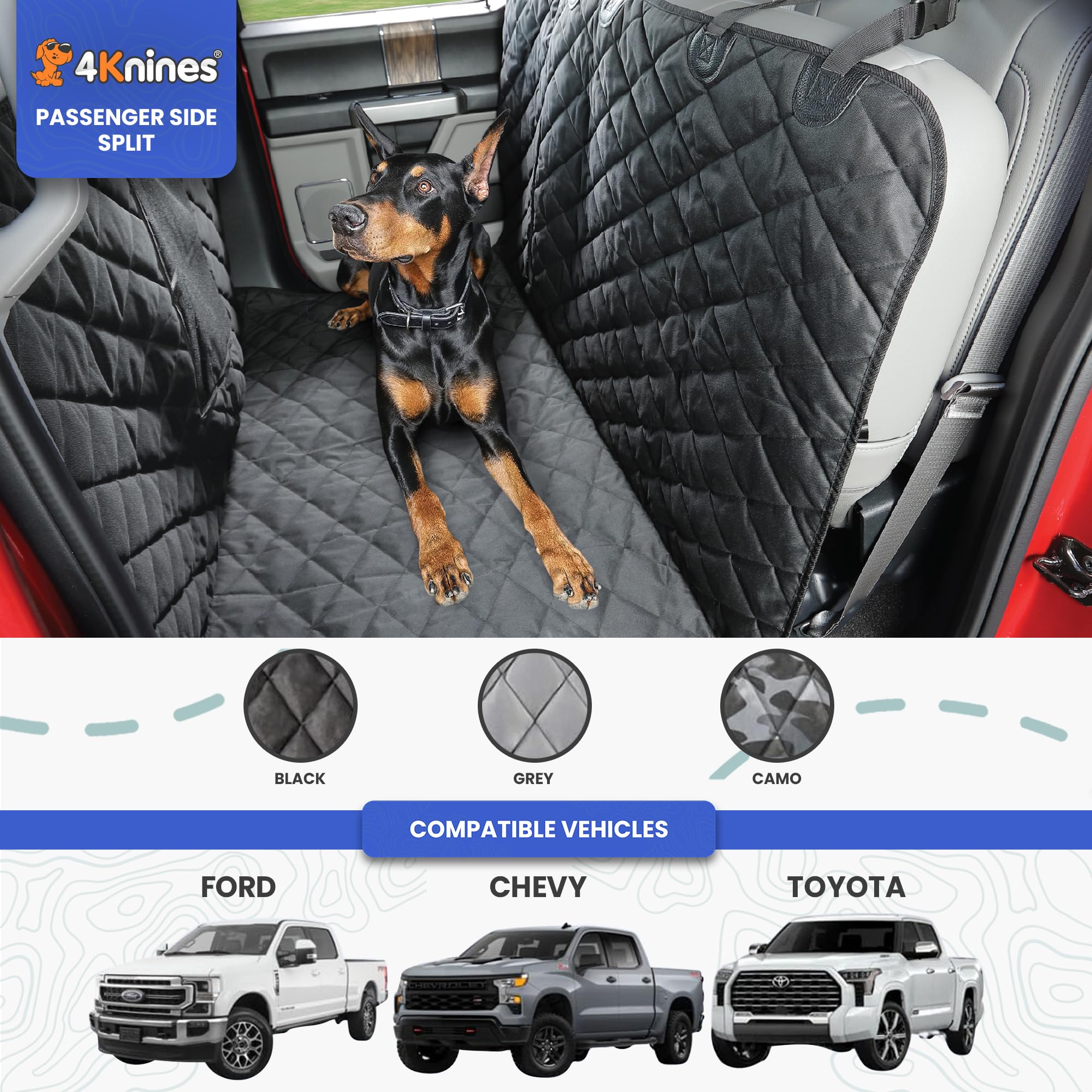 4Knines dog floor hammock passenger-side split compatibility in trucks