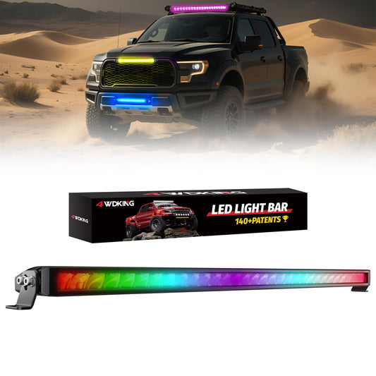 4WDKING 32-inch RGB light bar front view for off-road visibility