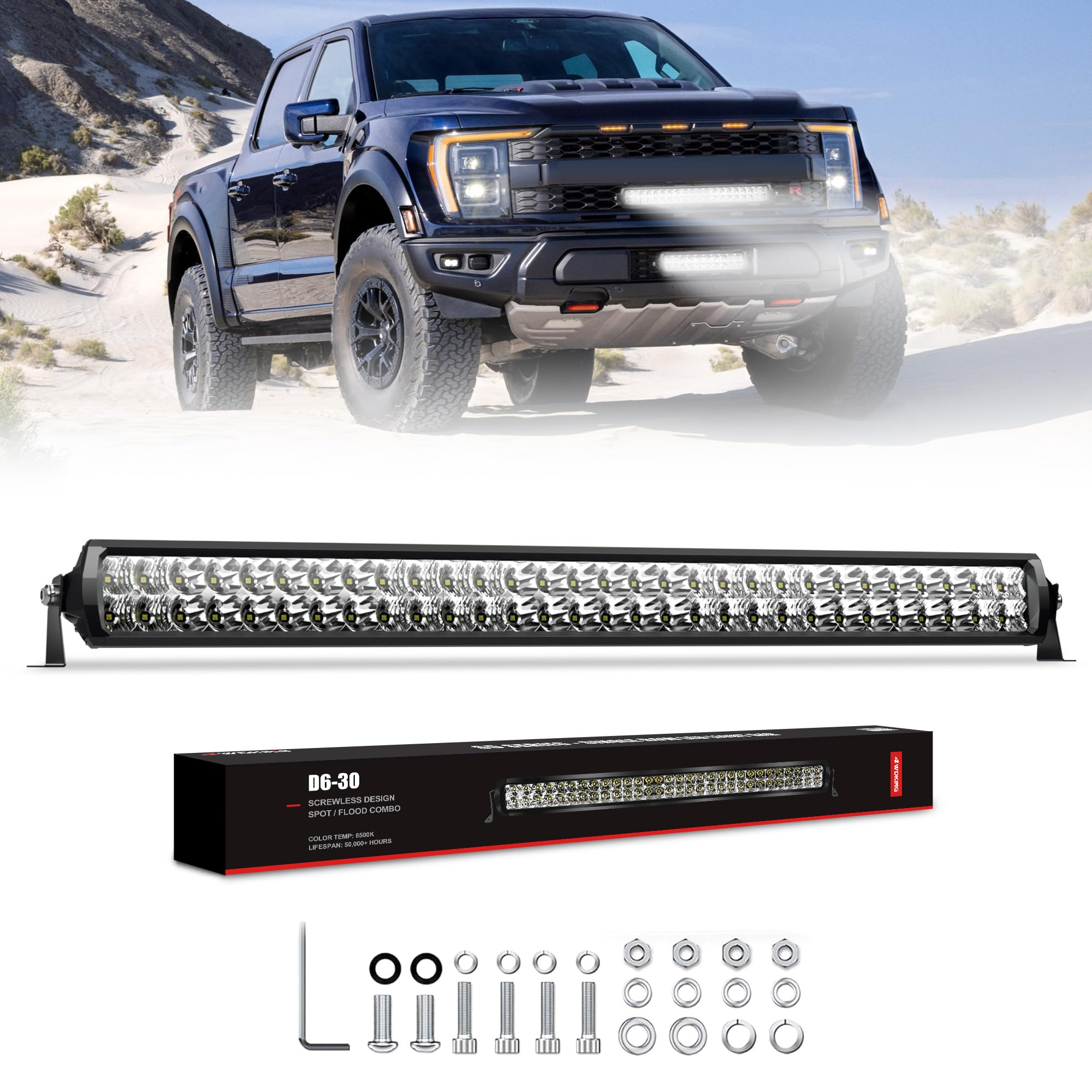 4WDKING 30-inch LED light bar front view for safer off-road night driving.