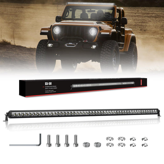 4WDKING LED light bar 52 inch front view shows screwless design for a clean install