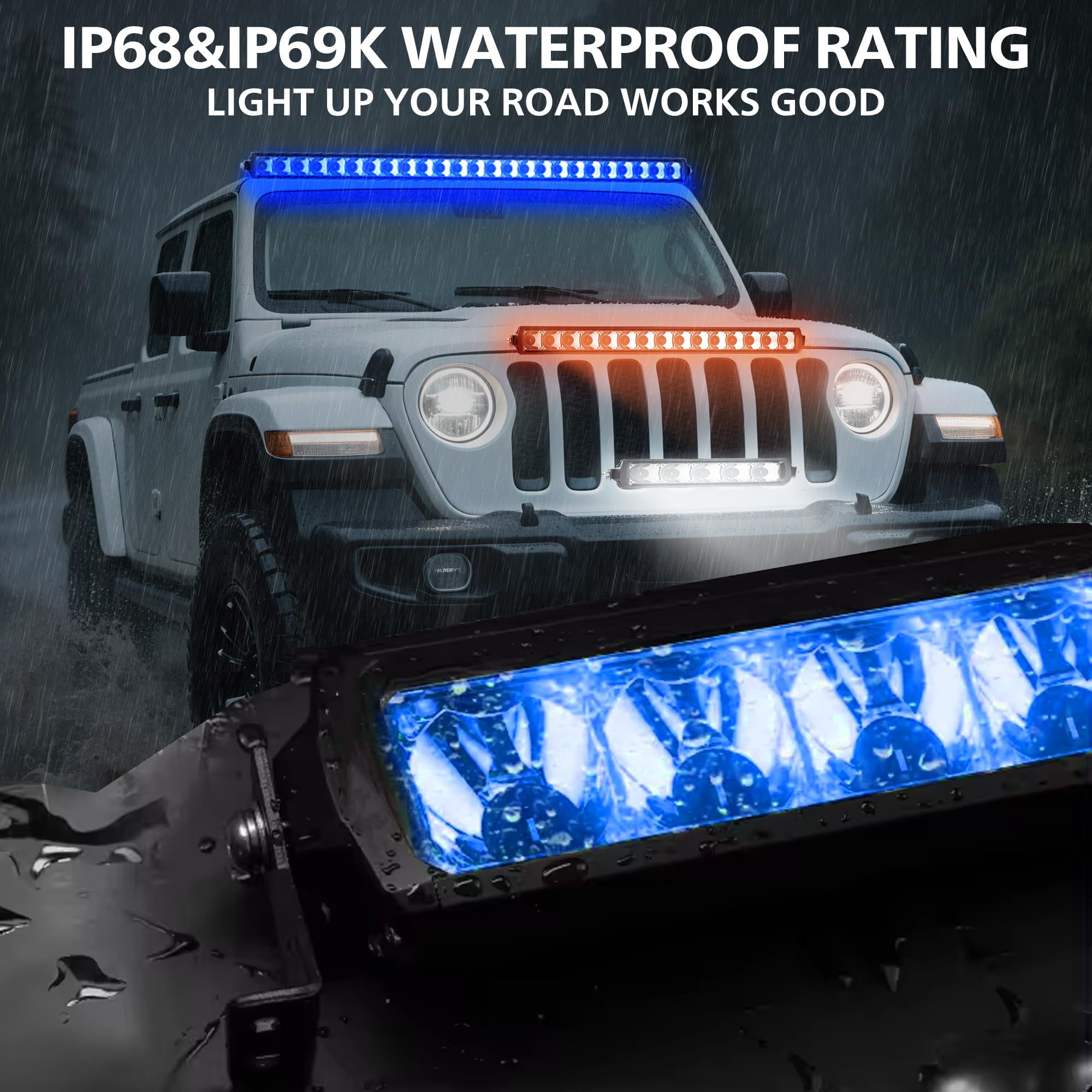 4WDKING RGB light bar 52 inch side view shows wide-area illumination.