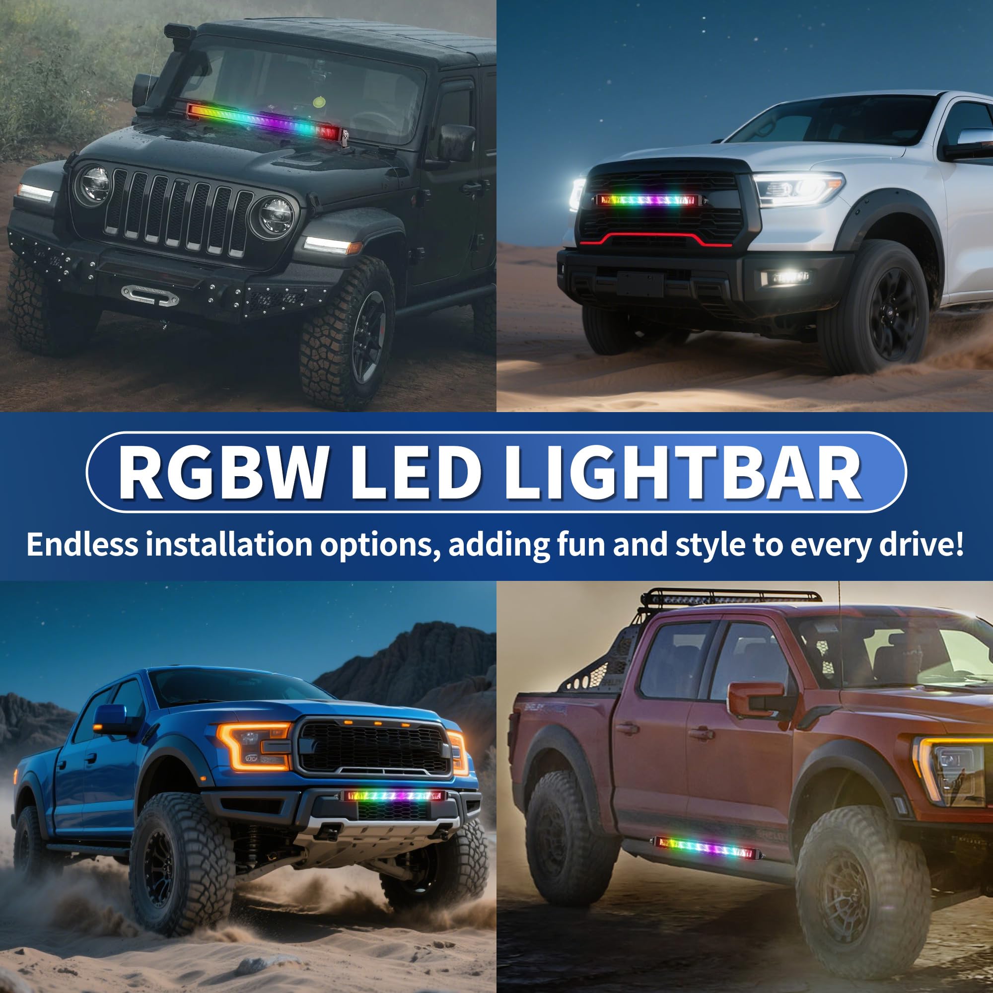 4WDKING RGB light bar mounted on vehicle illustrating wide compatibility