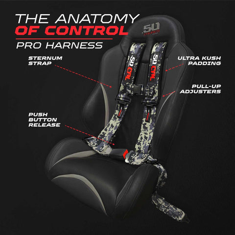Sternum strap detail on 50 Caliber Racing 4 Point Harness for balanced restraint