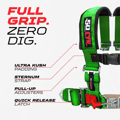 50 Caliber Racing harness available in 9 colors to match your vehicle.