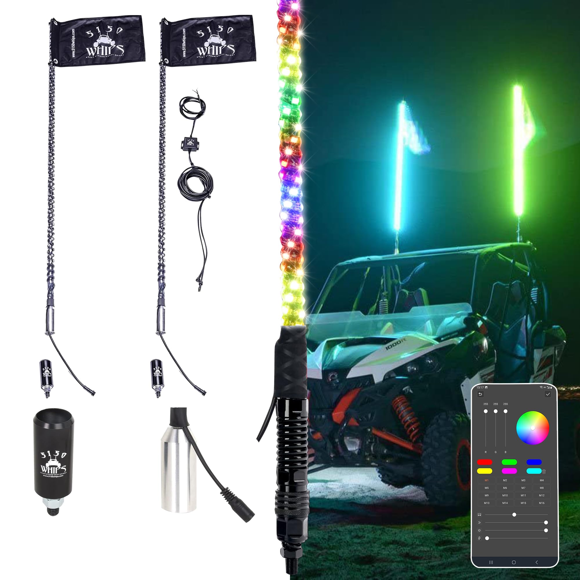 5150 Whips 187-style LED whip front view emphasizes bright 4 ft visibility.