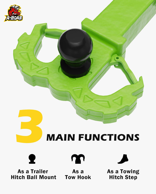 A-BOAR trailer hitch hooks in use for recovery and strap security