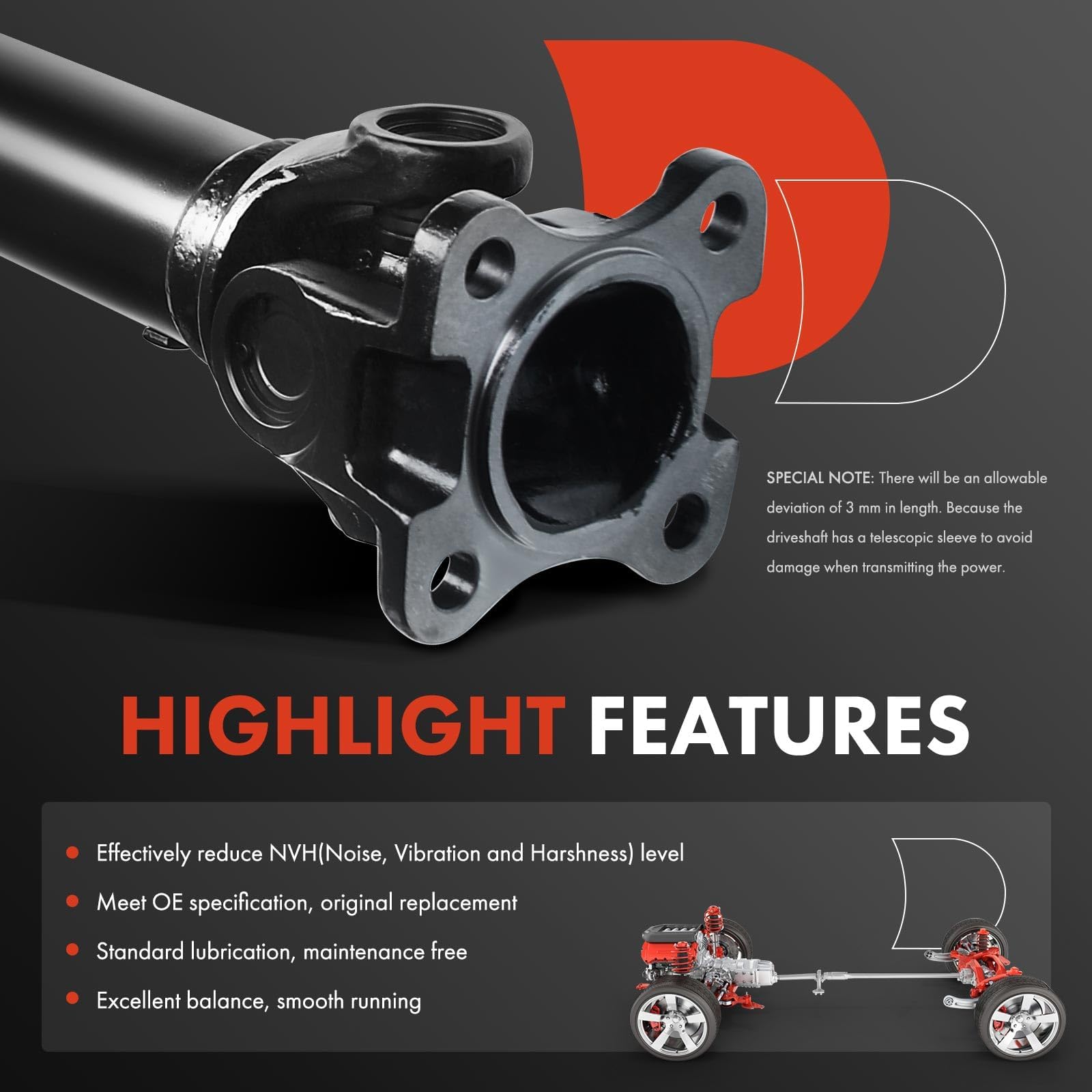 A-Premium front driveshaft assembly steel shaft close-up durable OE-grade material.