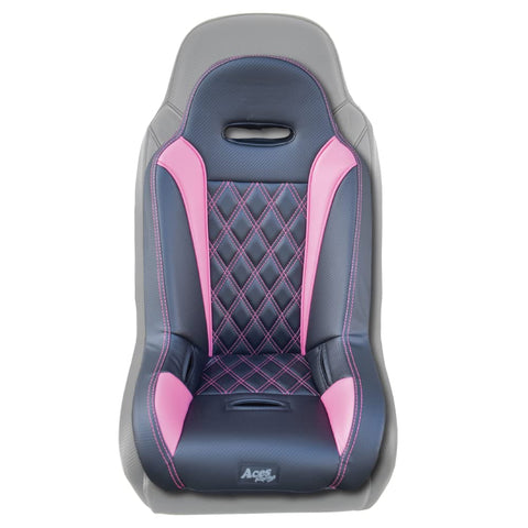 AAAA Aces Racing UTV junior seat pink front view enhances child comfort on rough trails.
